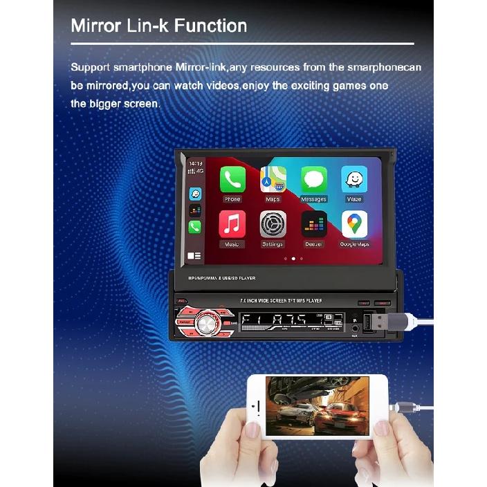 1 DIN MP5 Плеер 7-дюймовый Carplay Android Auto Универсальный Ручной Автоматический Выдвижной Сенсорный Экран Автомобильный Плеер FM Радио