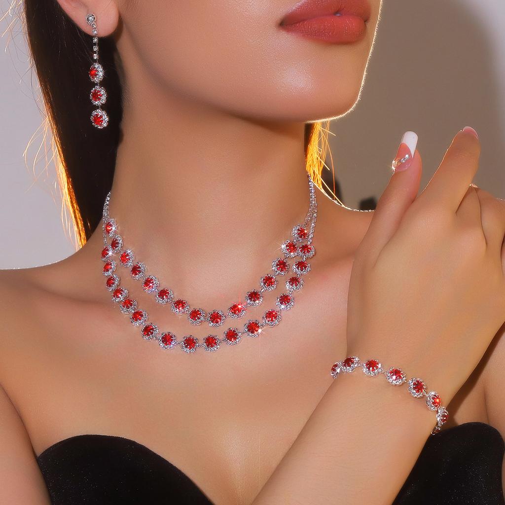 Fashion Shiny Rhinestone Necklace Earrings Bracelet Set, Luxury Temperament Necklace Earrings 3-piece Set