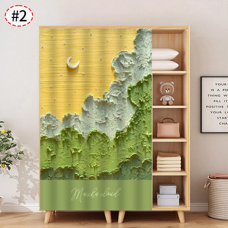 Self-adhesive Cabinet Curtain Oil Painting House Furniture Short Curtains Dustproof Cupboard Wardrobe Cover Kitchen Half-Curtain