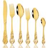 Drmfiy Набор столовой посуды из 6 предметов Золотой зеркальный Набор столовых приборов из нержавеющей стали Нож Десертная вилка Чайная ложка Набор столовых приборов Модные серебряные приборы
