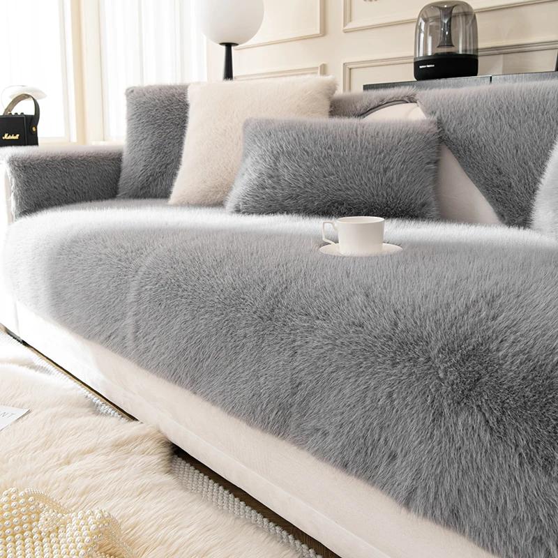 Thicken Mink Plush Sofa Towel Winter Warm Sofa Covers L-shaped Sectional Non-slip Couch Slipcovers Washable Mat for Living Room