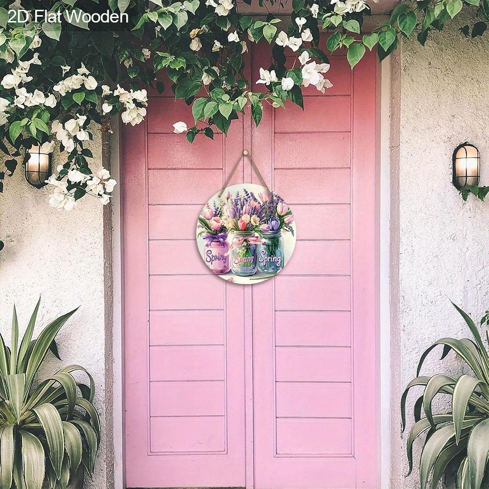 1pc Spring Wood Decorate Signs and Plaques -Three Glass Jars Filled with Flowers -Wooden Ornaments Sign - Friend Gift - Wall or Door Hanging
