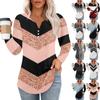 Women's Fashion Hem Split Casual Striped Plaid Printed Round Neck Long Sleeve Top