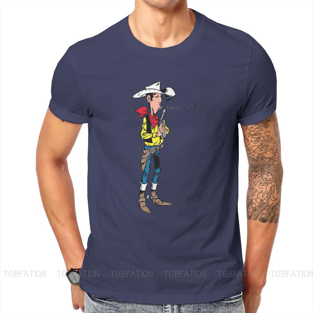 Футболка с персонажем мультфильма Lucky Luke, альтернативная футболка в стиле Харадзюку, футболка высокого качества, одежда унисекс с круглым вырезом большого размера, одежда унисекс