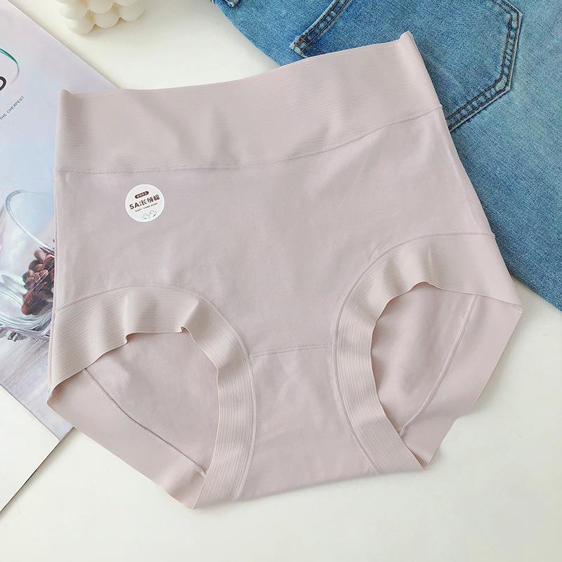 High Waist Solid Color Antibacterial Seamless Tummy Control Large Size Women Underwear