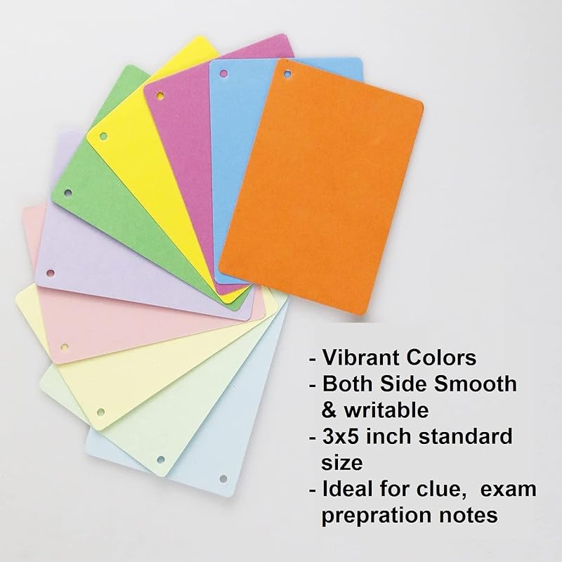 True-Ally Unruled Index Flash Cards - 3X5 Inch, Colored, 150 Cards, 200 Gsm - With Free Binder Rings For Cue Cards, Chea
