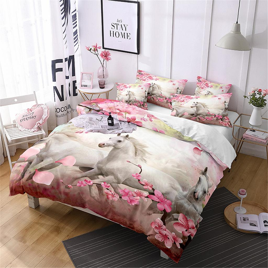 Лошадь Трехпредметный Цветок 3D Цифровая Печать Пододеяльник Простыня Наволочка Комплект Постельного Белья