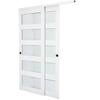 Sliding Closet Door, 1524mm (Double 787mm) x 2032 mm, 5-Lite Frosted Glass Bypass Sliding Doors with Hardware Kit, Solid Wood & MDF Slab with