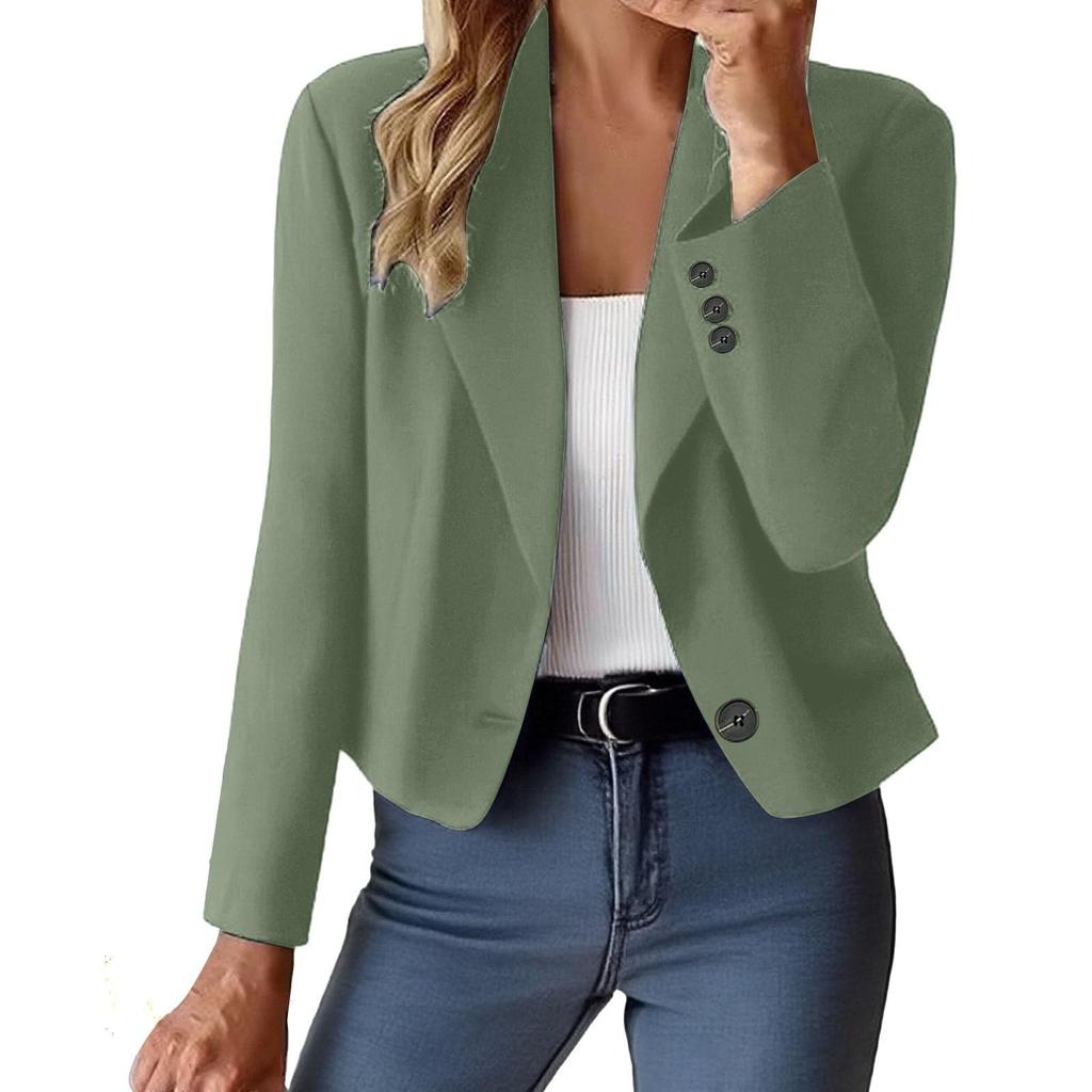Женский кардиган с длинным рукавом, открытый спереди, блейзер в стиле business casual, застежка на пуговицах, манжеты на пуговицах, приталенный, легкая верхняя одежда для работы