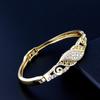 Gold Color Arabic Bangles&Ring Sets Side Open Cuff Bracelet Women Crystal Charm Bracelet Wedding Jewelry