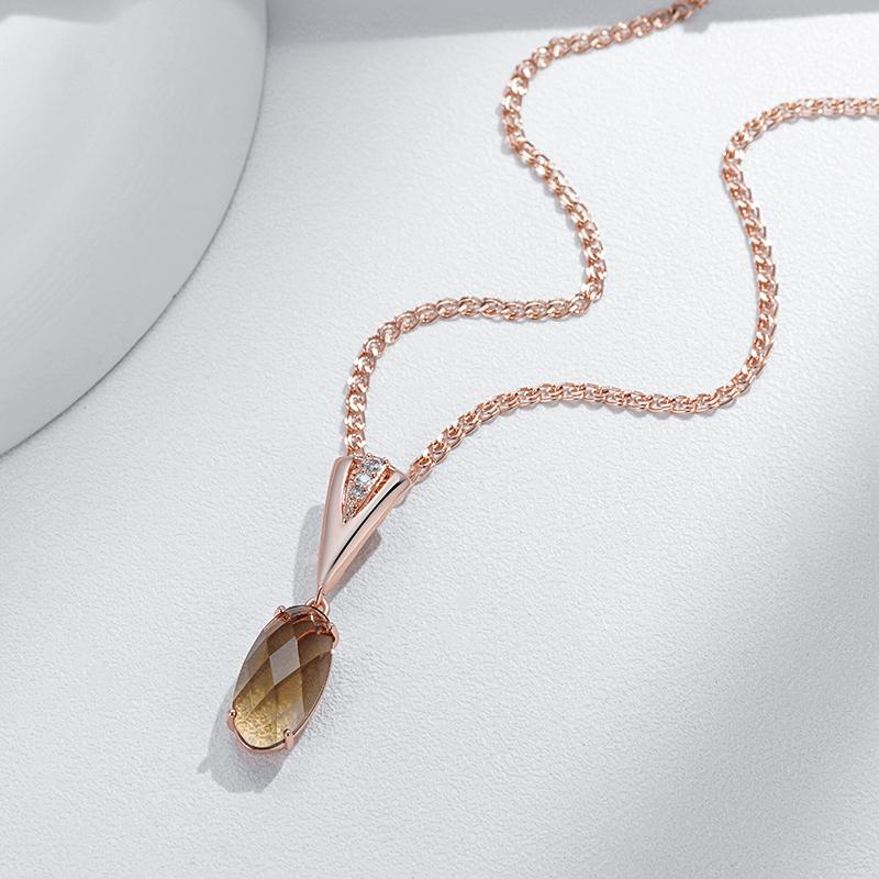 Круглая подвеска-ожерелье из натурального циркона светло-коричневого цвета для женщин, простая, цвета розового золота, высокого качества, для повседневной носки