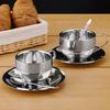 Yousheng Набор из 3 кофейных чашек Нержавеющая сталь Чашка для эспрессо с блюдцем и ложкой Двустенная чашка для напитков с ручкой для латте, капучино, молока