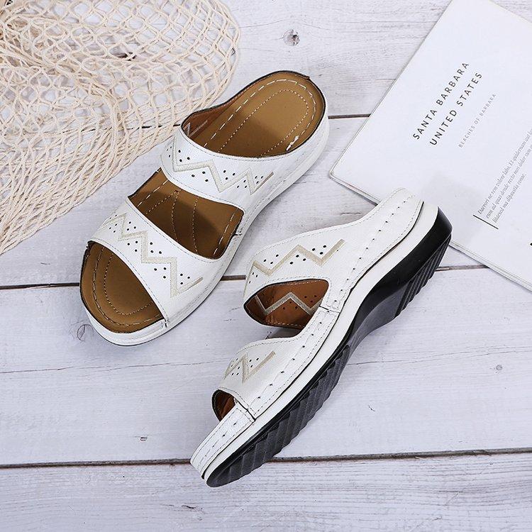 Модные новые летние женские босоножки на танкетке, ортопедические босоножки с открытым носком, винтажные нескользящие кожаные повседневные женские туфли на платформе в стиле ретро