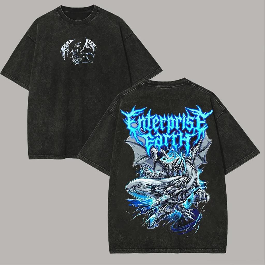 Anime Yu Gi Oh BlueEyes White Dragon Unisexga T Shirt For Unisex Clothing Vintage Washed Oversized Casual Cotton Streetwear Tshirt