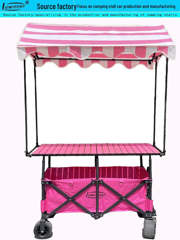 Portable Night Market Mobile Stall with Foldable Table and Four Wheels
