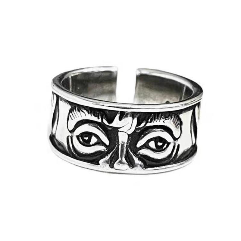 Adjustable Open Ring With Engraved Eye Motif Sterling Vintage Boho Jewelry Women Men