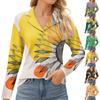Women's Fashion Leisure Long Sleeve V Neck  Flower Printing  Top