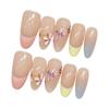 10Pcs Oval French Style Colored Dried Flower Handmade Fake Nails For Women