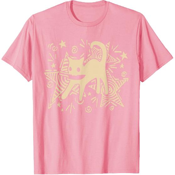 Y2K 90s Cute Playful Tomcat Cat with Knife Under Starry T-Shirt