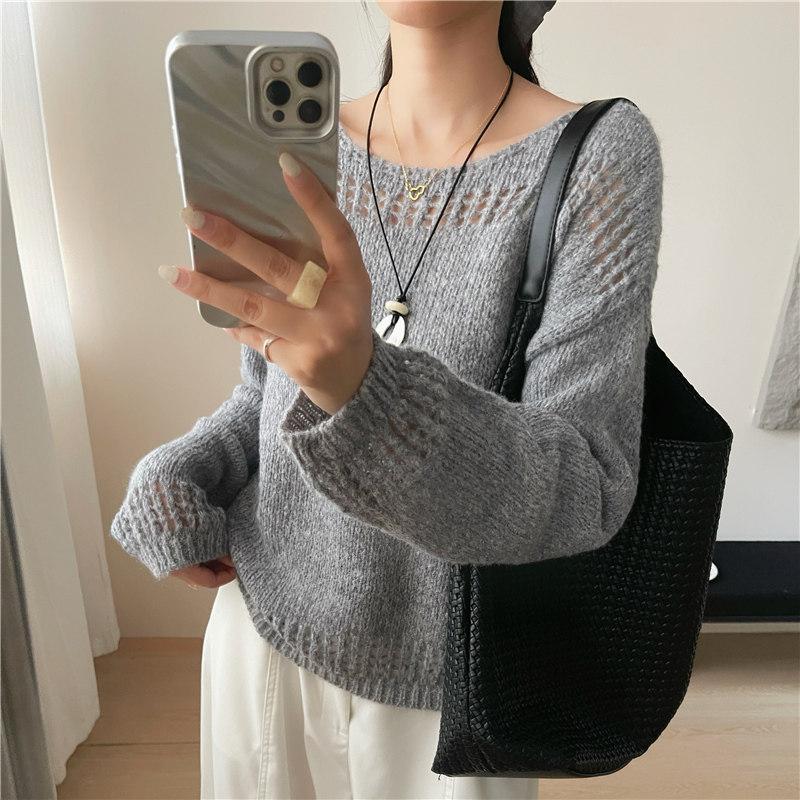 Women Autumn Winter Loose Knitted Sweater Soft Warm Long Sleeve Solid Color Casual Oversized Pullover Daily Streetwear Tops
