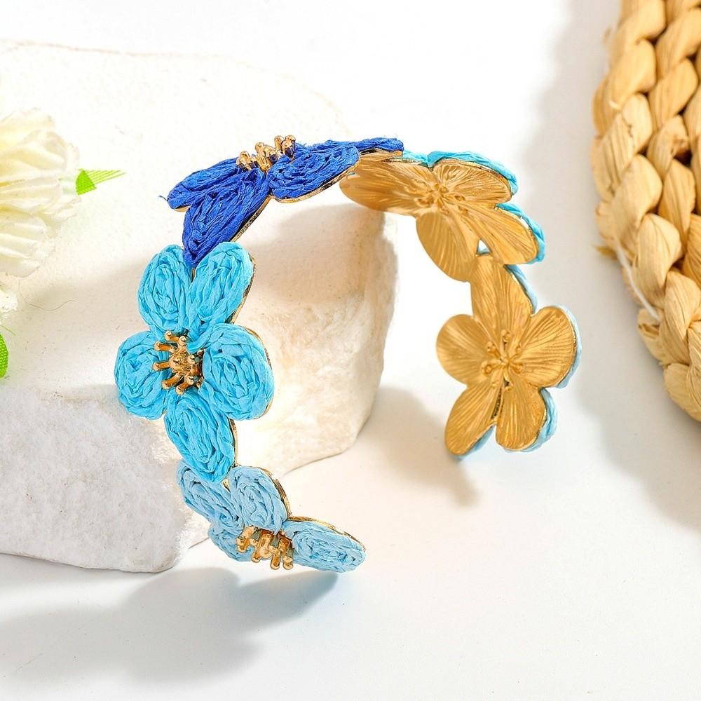 Винтажный браслет-кольцо ручной работы из рафии в форме буквы C, плетеный браслет с цветком, унисекс