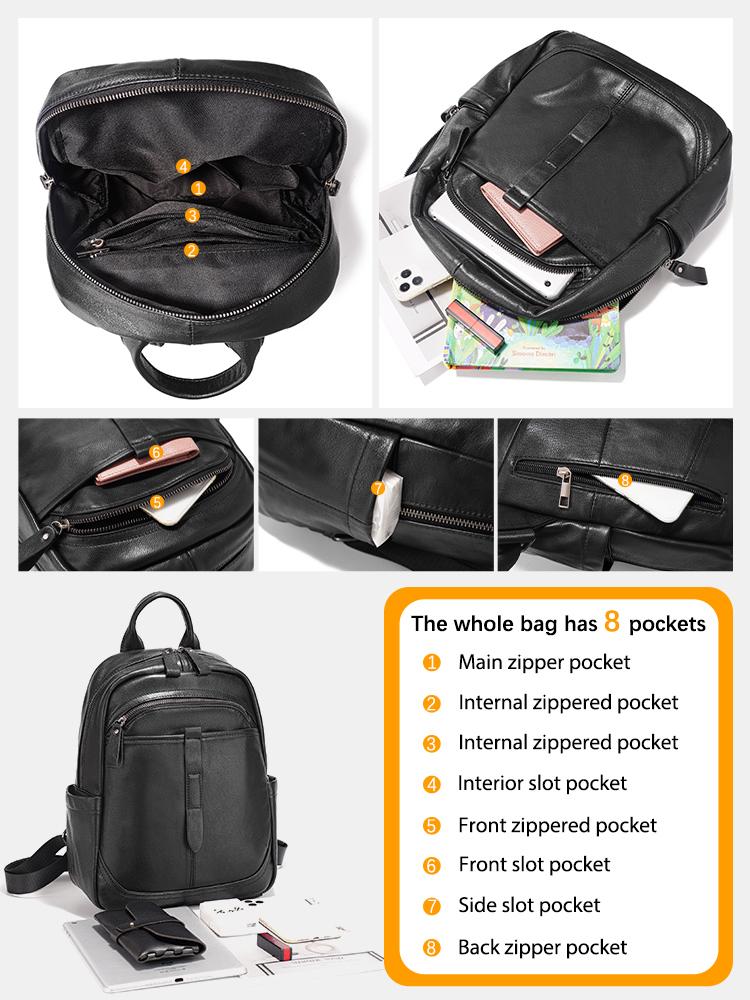 Zency Женский рюкзак из 100% натуральной кожи, большой, для поездок на работу, путешествий, работы