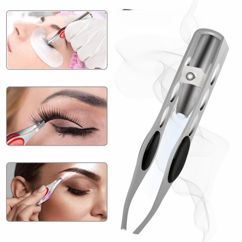 1PC LED Eyebrow Tweezer Oblique Tip Stainless Steel Eyebrow Trimming Clip Eye Hair Removal Prune False Eyelash Clamp Makeup Tool