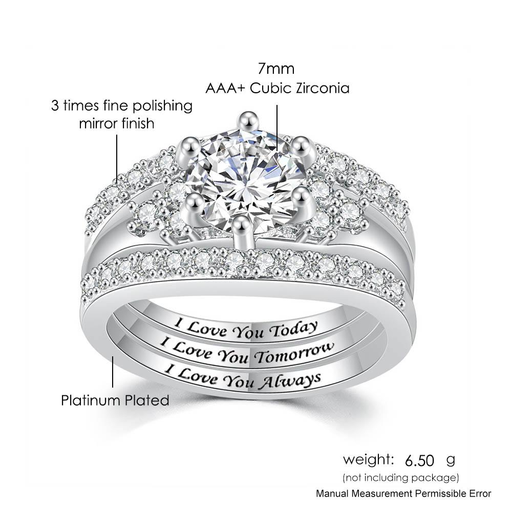Lover Letter Promise Ring Set For Girlfriend AAA+ Cubic Zirconia Silver Color Engagement Proposal Women Jewelry Wholesale DZR017