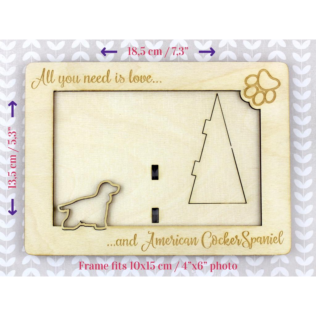 American Cocker Spaniel, Merry Cocker - Photo frame, engraved wooden frame, a lovely gadget for the dog lover by Art-Dog