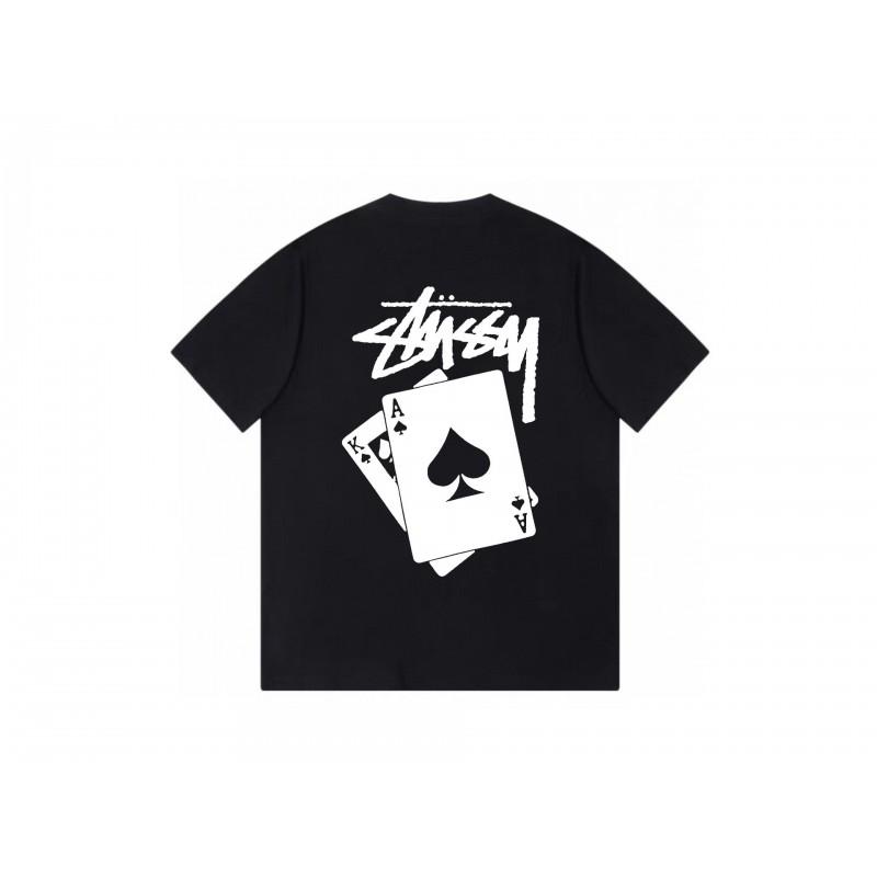 Футболка Stussy с коротким рукавом для подростков Свободный крой Хлопок 270 г Круглый вырез Повседневная одежда