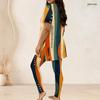 Women Plus Size Geometric Printed Round Neck Short Sleeve Long Top Fitted Pants Two Piece Set