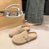 Женские флисовые полутапочки 2024: Закрытые плоские сандалии в стиле Birkenstock, идеально подходят для беременных женщин и для ношения на улице