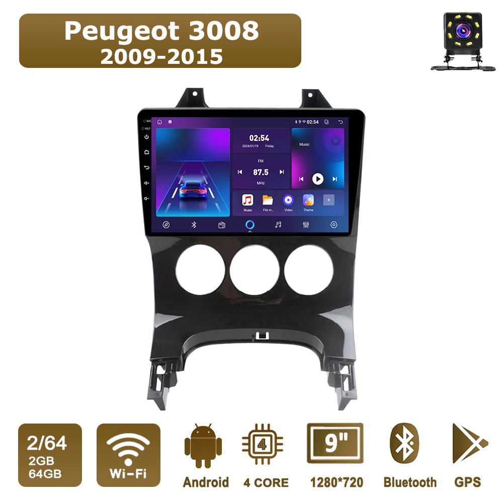 Автомобильная магнитола Android Car-Play для Peugeot 3008 2009-2015 Мультимедийный проигрыватель Головное устройство Стерео Навигация GPS BT WIFI, 2+64 ГБ