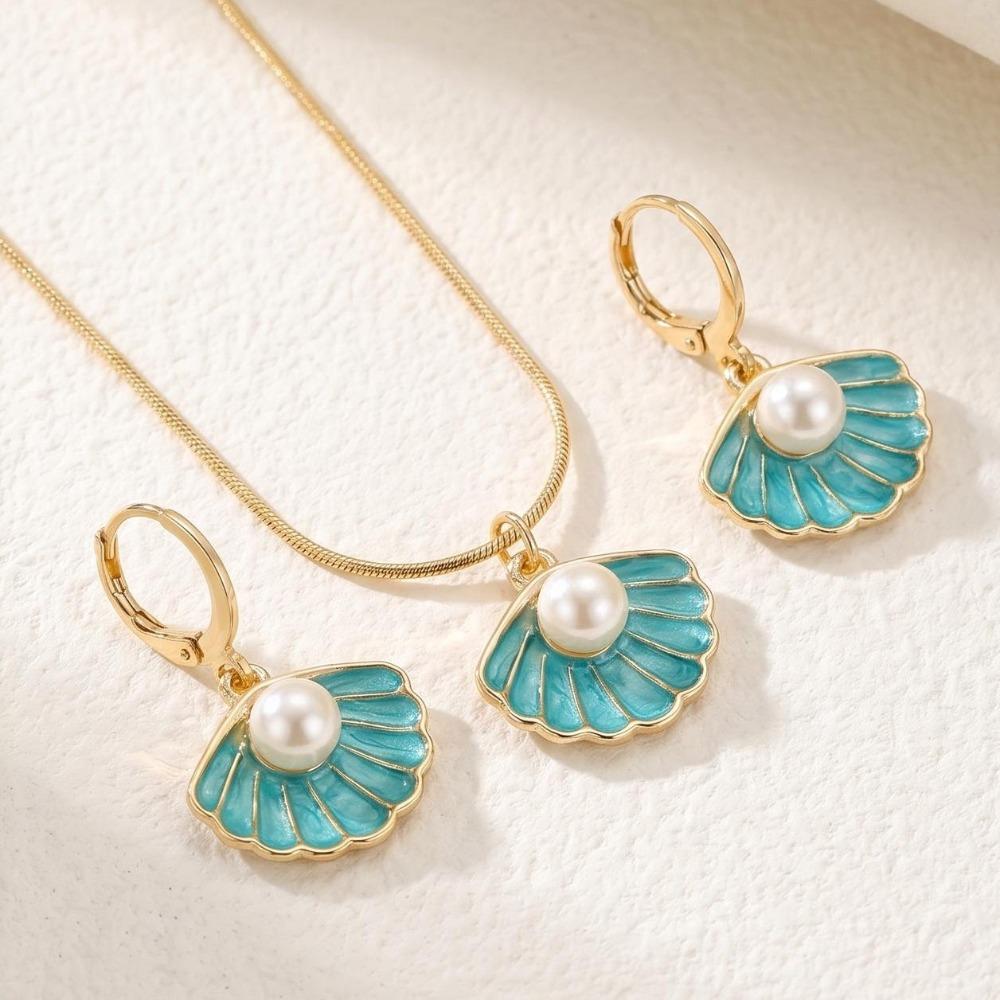 Bohemian Ocean Theme Jewelry Set Adjustable Starfish Necklace Shell Earrings  Casual Occasion