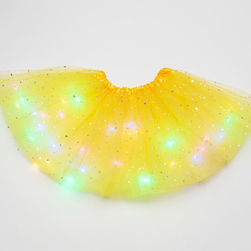 LED Fairy Lights Sequin Star & Moon Mesh Skirt for Kids - Glowing Performance Dancewear