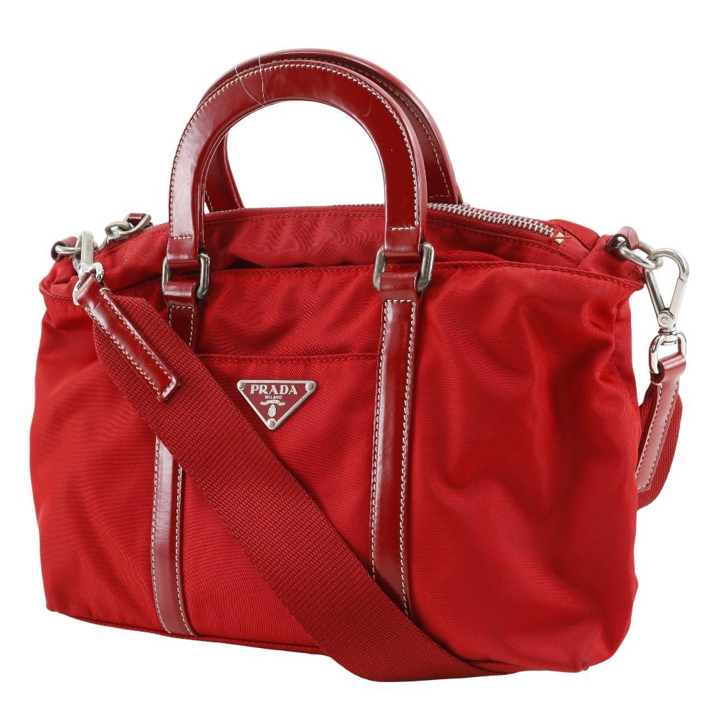 PRADA 2WAYShoulder Handbag Red Nylon Women Used