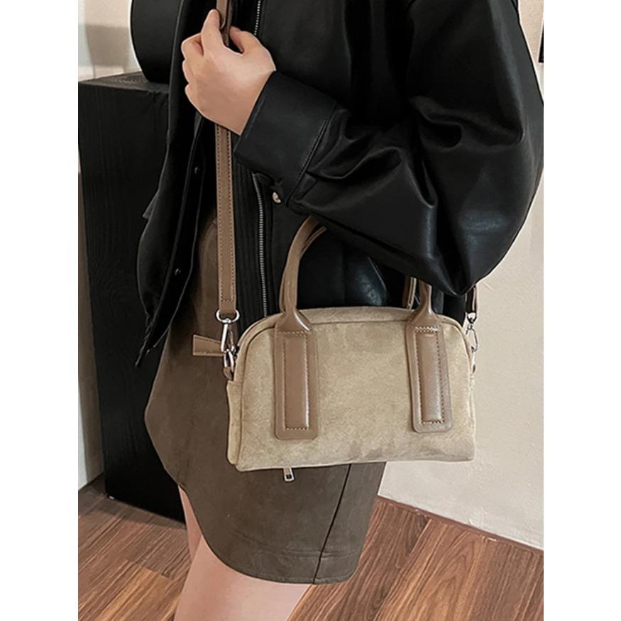 Осенне-зимняя винтажная замшевая сумка через плечо для женщин, нежные коричневые сумки-тоут для боулинга, женские повседневные рабочие сумки