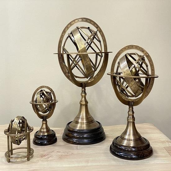 Zodiac Armillary Brass Sphere Globe Display 30.48 Cm Wooden Base