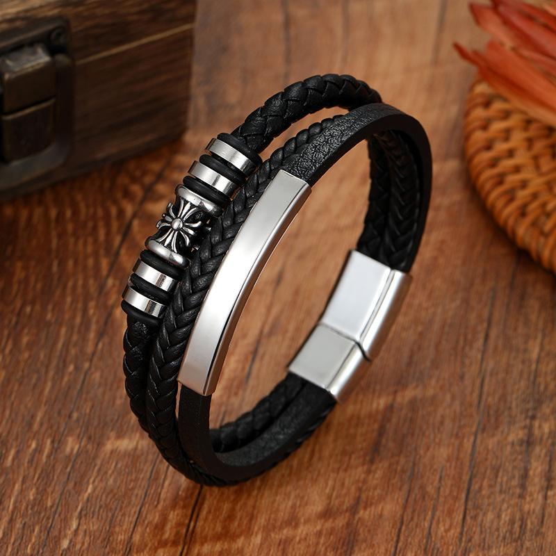 Handmade Braided Leather Bracelet For Men Vintage Ornamental Wristband Accessory Durable Stylish Gift