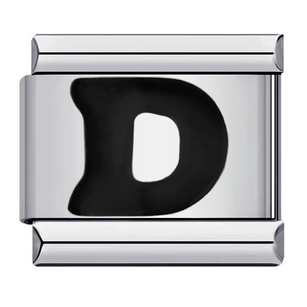 Глазурь черная 26 английских букв AZ итальянские звенья шарм подходит 9 мм нержавеющая сталь женщины мужчины браслет DIY изготовление ювелирных изделий