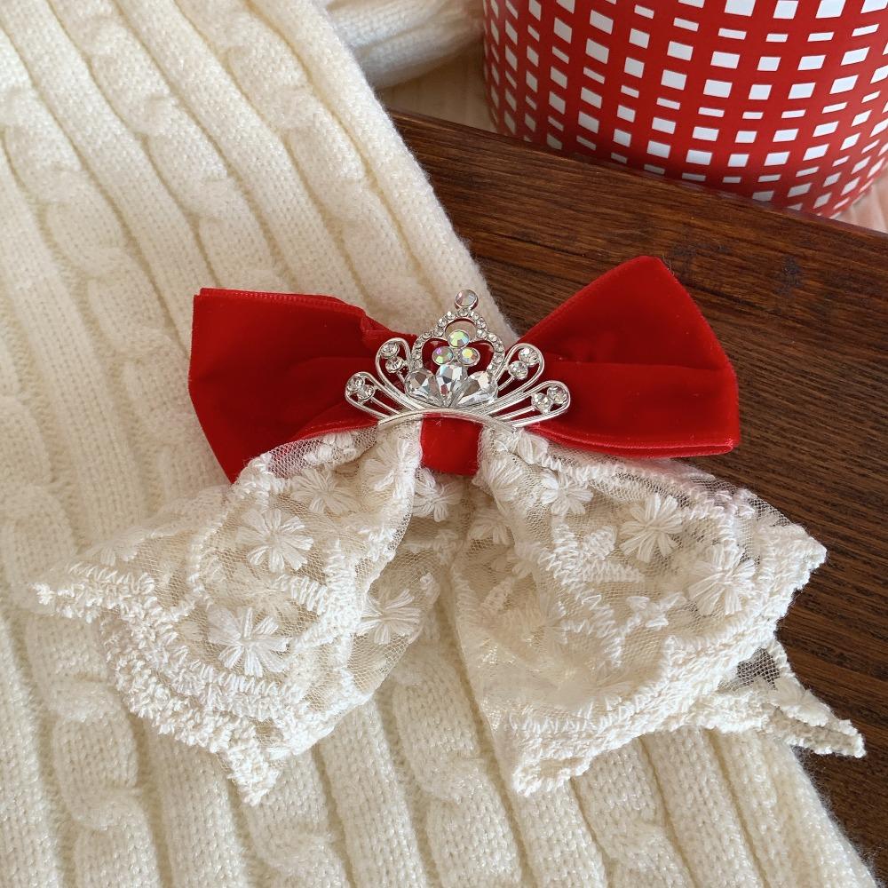 Crown Velvet Red Bow Hairpin Cloth Hanfu Hair Sticks All-match Ancient Style Hairpin  Children