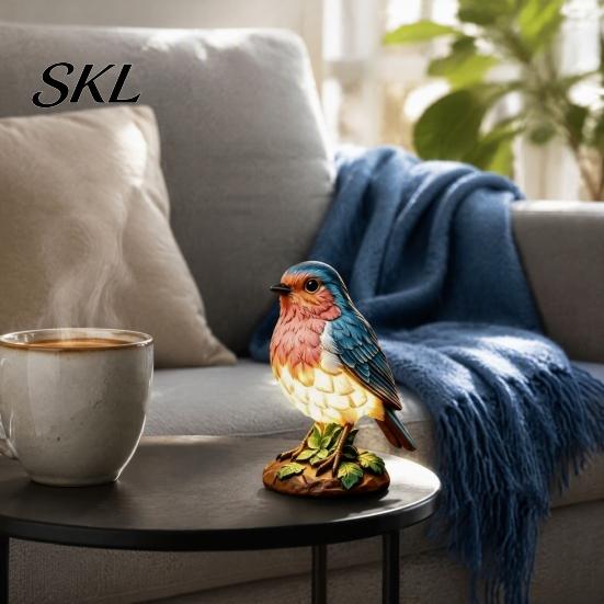 Nature Inspired Desk Accessory Cozy Bird Resin Table Lamp, Rustic Night Light for Bedroom, Cute Non Dazzling Bedside Animal Sculpture Decor with Warm