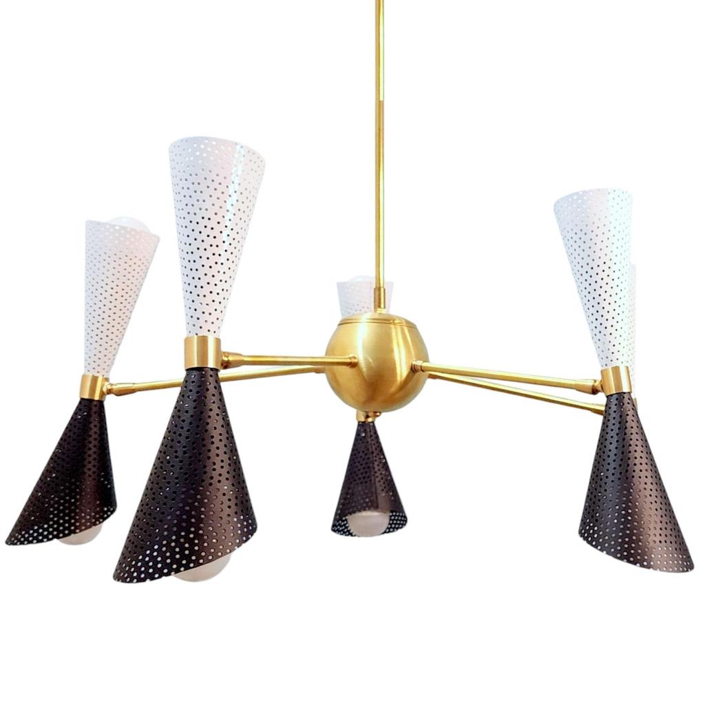 Diablo Stilnovo Chandelier Light Fixture Perforated Sheet Cone Handcrafted Light Fixture