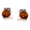 [Q6805] - Серебряные серьги 'Chouettes' коньячный янтарь (родиевое покрытие) - 13x9 мм