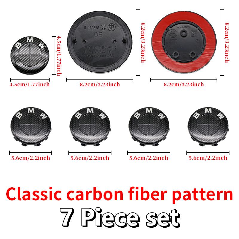 BBJX7 7Pcs Full Black Carbon Fiber Pattern Emblem Set for BMW Hood Trunk Wheel Steering Badge 82mm 74mm 68mm 56mm E90 F10 F30 Tuning