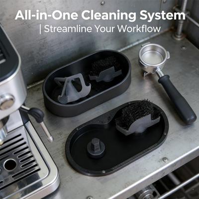 Электрическая автоматическая очиститель портафильтра из нержавеющей стали, станция для чистки ручки эспрессо со щеткой и поддоном для кофейной гущи, универсальный очиститель кофейной ручки для