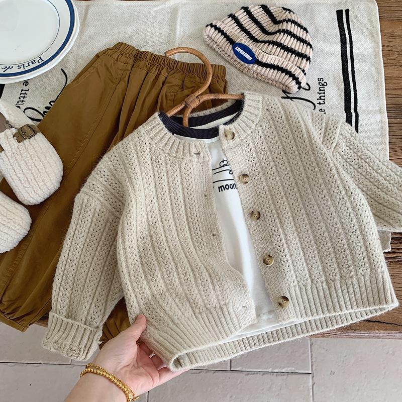 Children's Autumn Sweater Jacket Boy's Sweater Cardigan Knitted Sweater Girl's Children's Spring and Autumn Western Style Top Beige Jacket