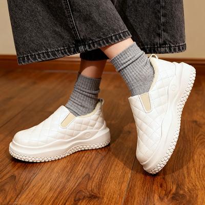 Толстоподошвенные нескользящие лоферы на одной педали, бархатные теплые хлопковые туфли, новые туфли-хлебцы с ромбовидным узором зима 2025