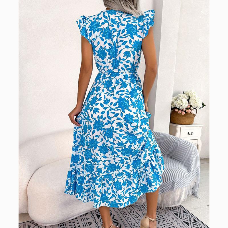 Весенне-летнее длинное платье с цветочным принтом, женское праздничное элегантное платье с высокой талией, женское элегантное платье с v-образным вырезом, тонкие винтажные платья, женская одежда 24329