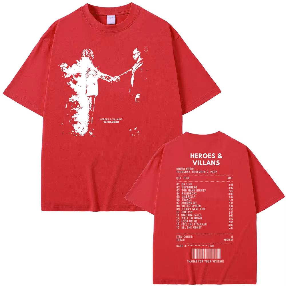 Rapper Metro Boomin Heroes  Villains Double Sided Print Tshirts Unisex Women Hip Hop Vintage Oversize Tshirt Unisex Cool Streetwear